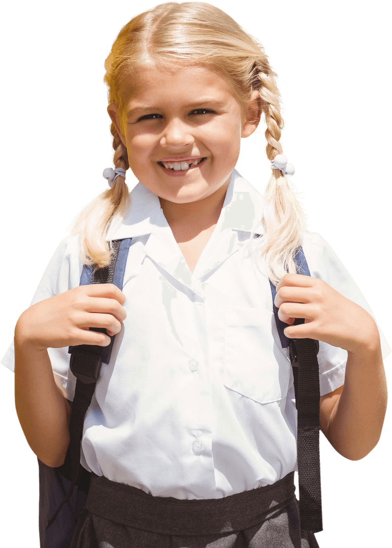Cheerful Child with Backpack Smiling Isolated on Transparent Background