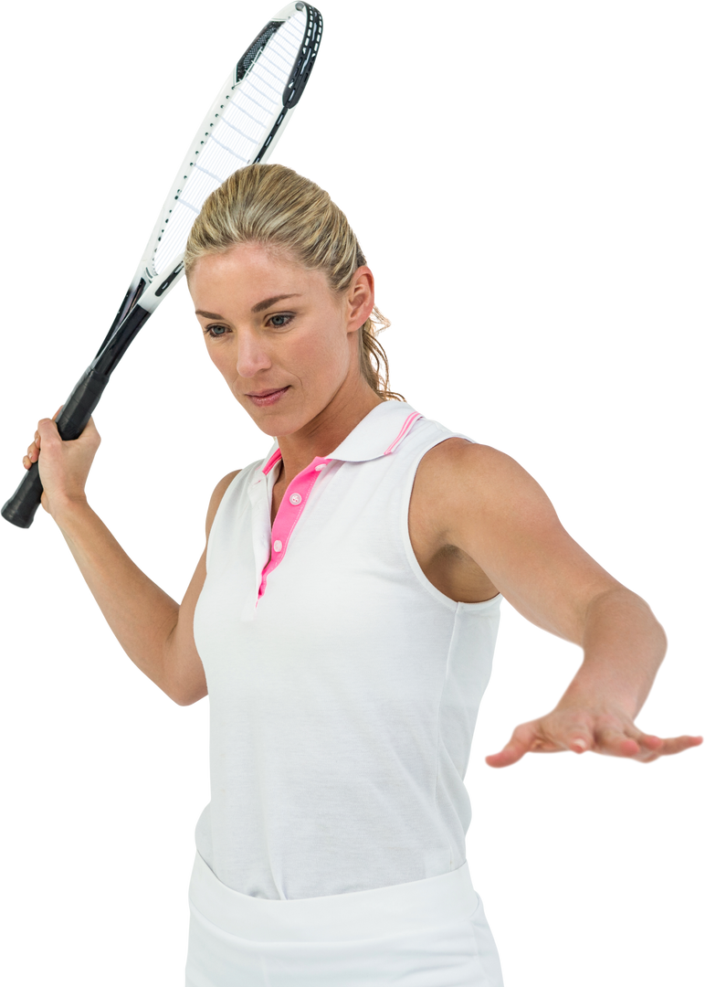 Female Athlete in White Polo Shirt Playing Tennis on Transparent Background - Download Free Stock Images Pikwizard.com