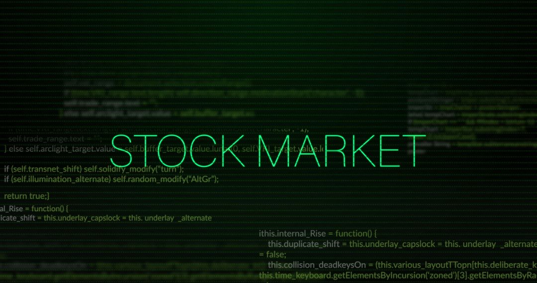 Glowing Stock Market Text Over Matrix of Green Code