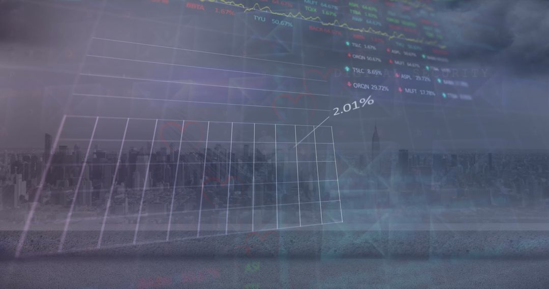 Abstract Cityscape with Stock Market Data Visualization