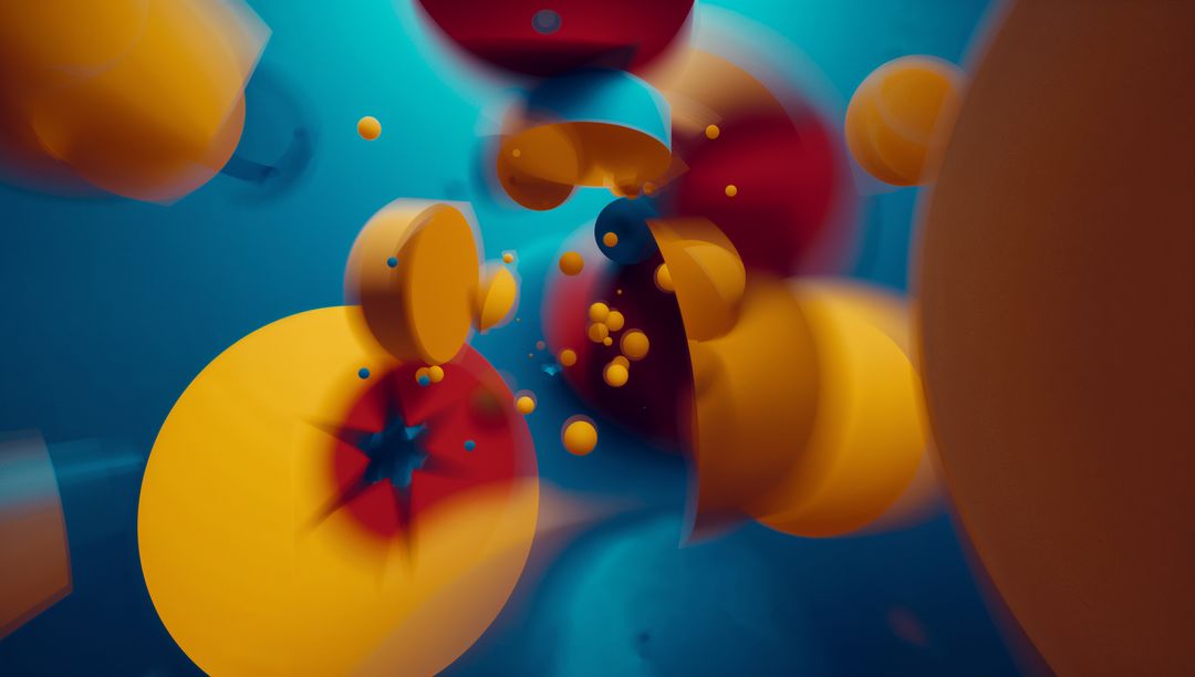 Vibrant 3D Abstract Shapes on Teal Background