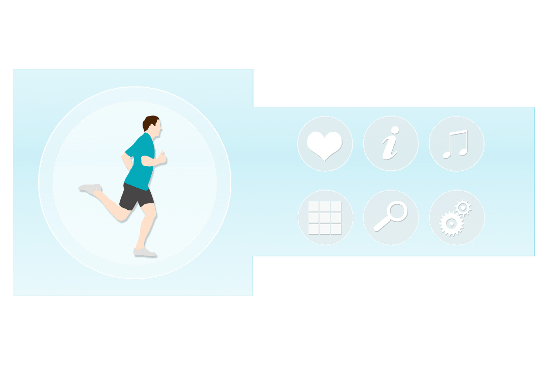 Transparent Digital Illustration of Running Man with Medical Icons