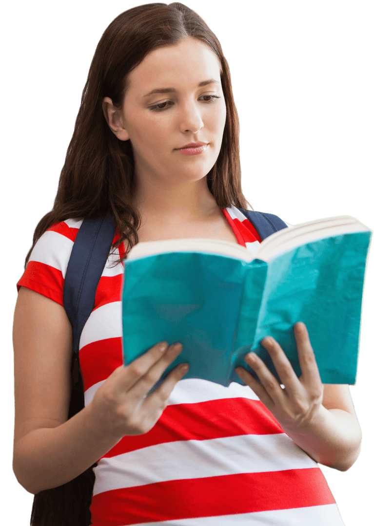 Casual Student Reading Transparent Book Isolated Study