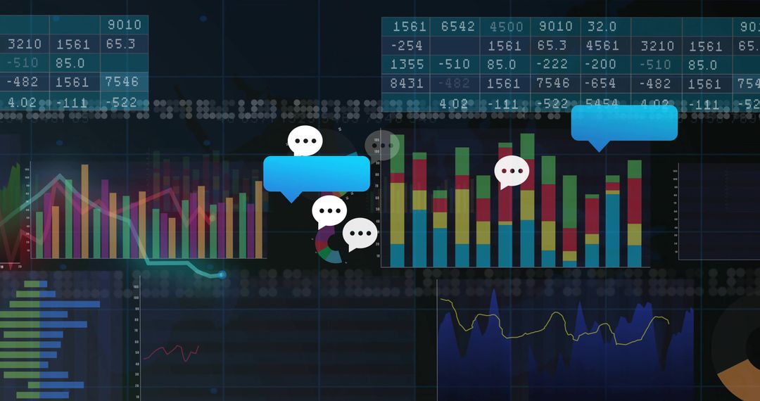 Digital Dashboard with Data Trends and Chat Technology Elements