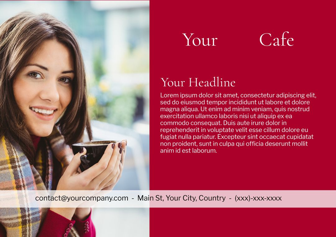 Smiling Woman Enjoying Coffee for Cafe Marketing - Download Free Stock Templates Pikwizard.com