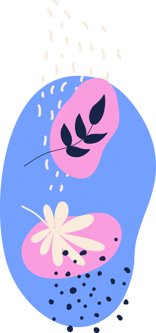 Modern Abstract Design with Pink Blobs and Leaf Motifs on Clear Background