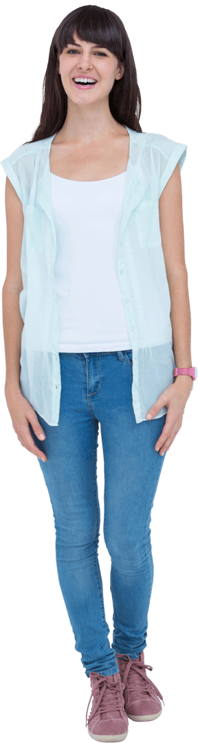 Full Length Transparent Portrait of Smiling Woman in Casual Attire