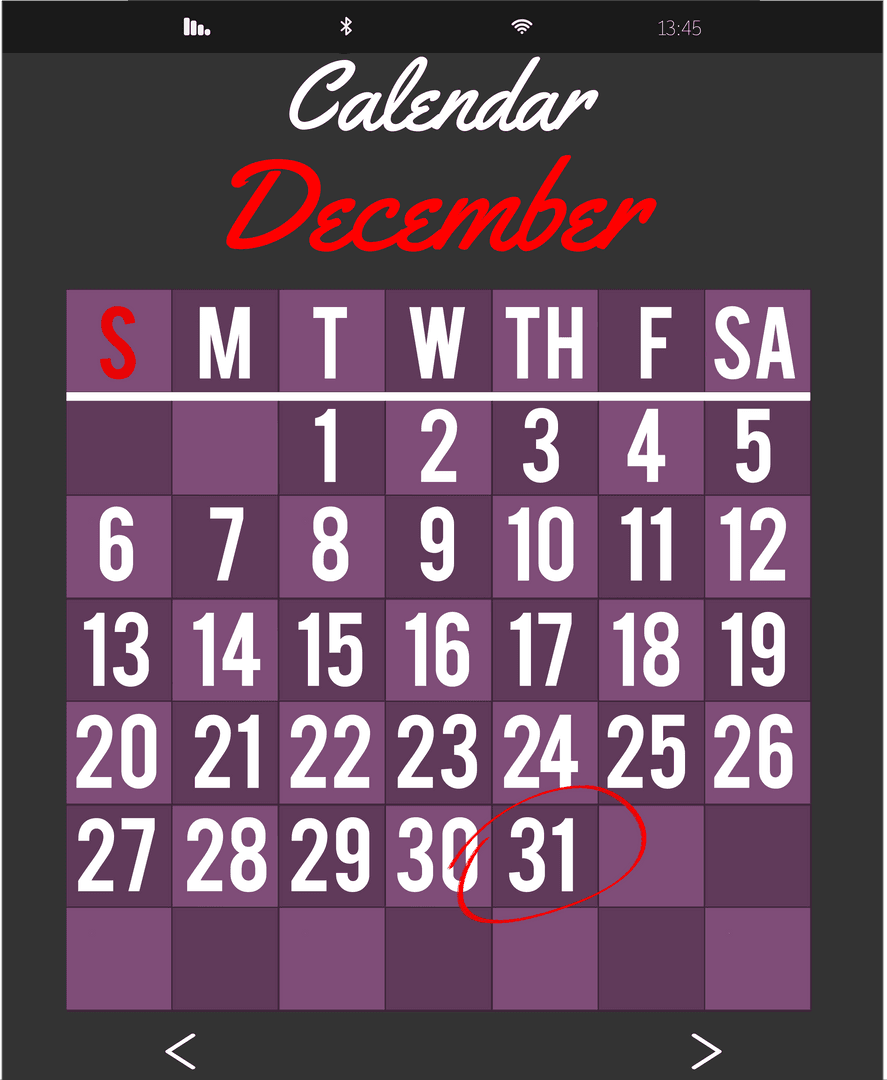December Calendar Interface with Transparent Background
