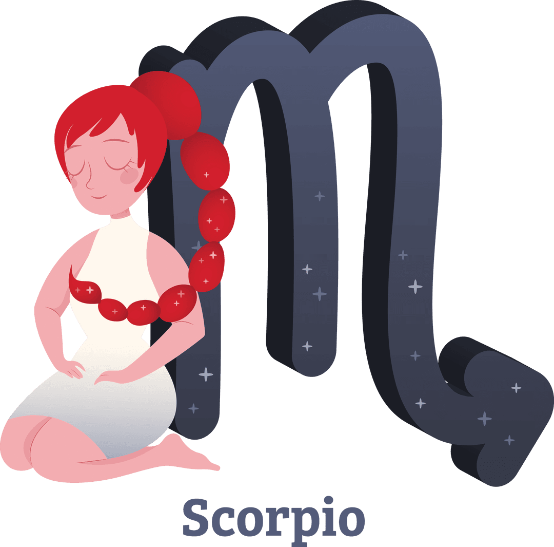 Scorpio Zodiac Symbol Illustration with Woman on Transparent Background