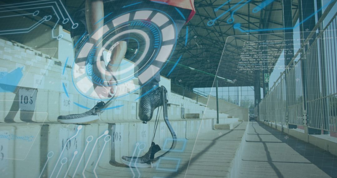 Athlete with Prosthetic Blade Training and Digital Data Overlay
