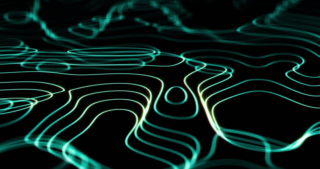 Abstract Digital Topographic Lines on Black Background