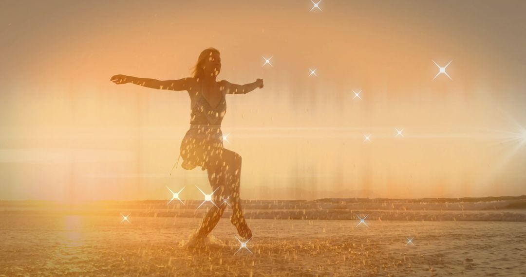 Dreamlike Seaside Silhouette with Sparkling Stars