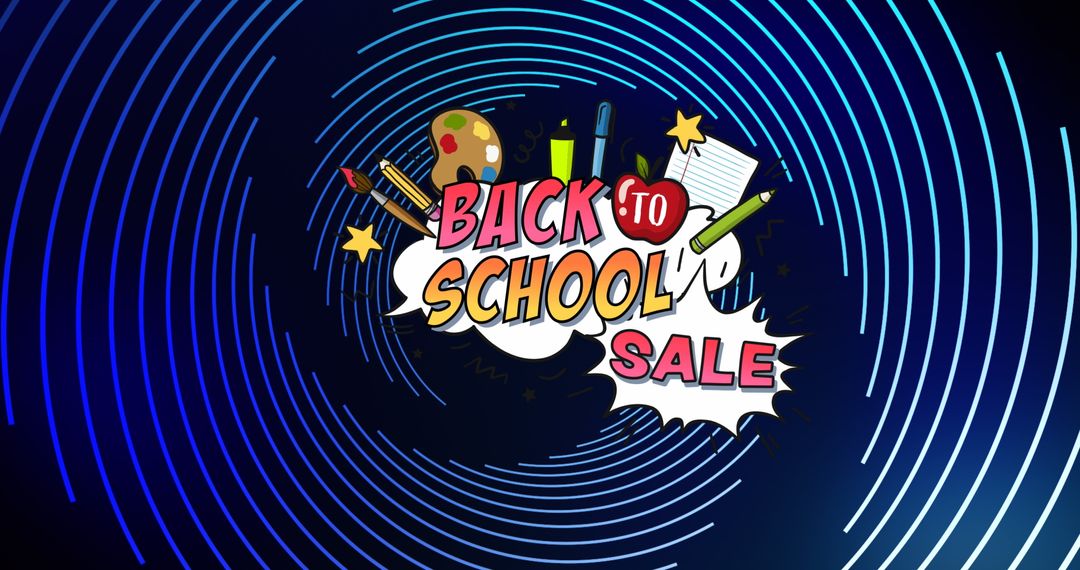 Dynamic Back to School Sale Promotion on Blue Spiral Background