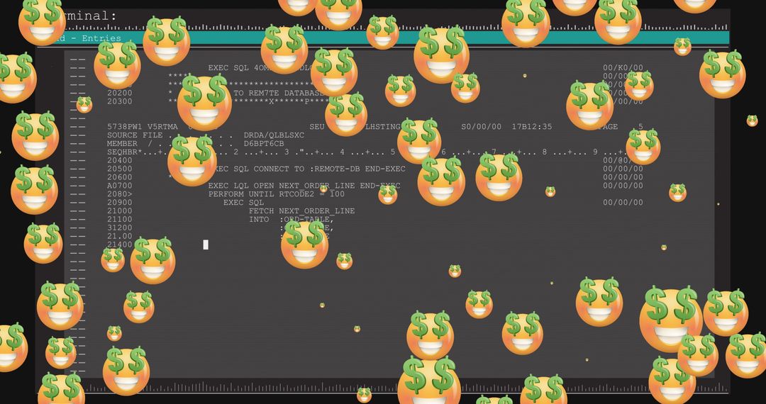 Dollar Sign Emojis Floating Over Coding Screen Indicating Wealth