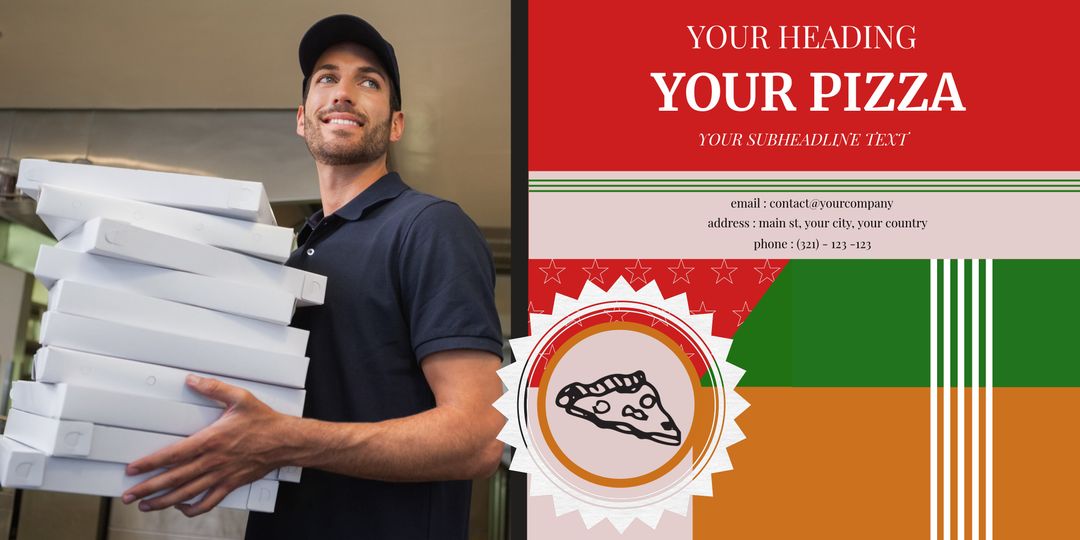 Smiling Pizza Delivery Person Holding Multiple Boxes