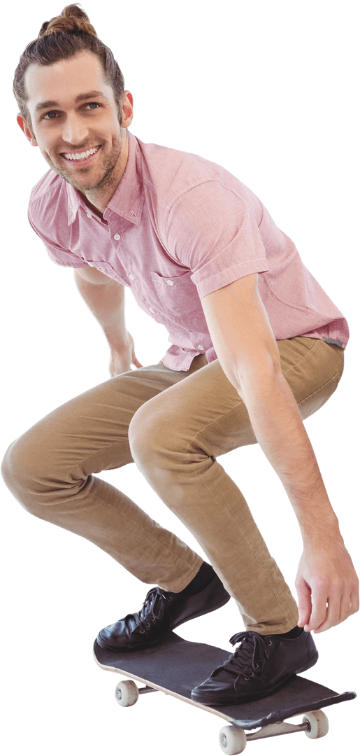 Transparent Businessman Smiling While Skateboarding