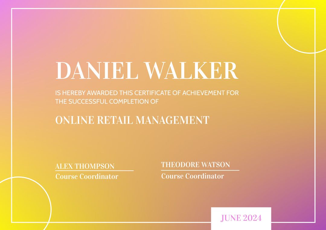 Vibrant Certificate of Achievement for Online Retail Management - Download Free Stock Templates Pikwizard.com