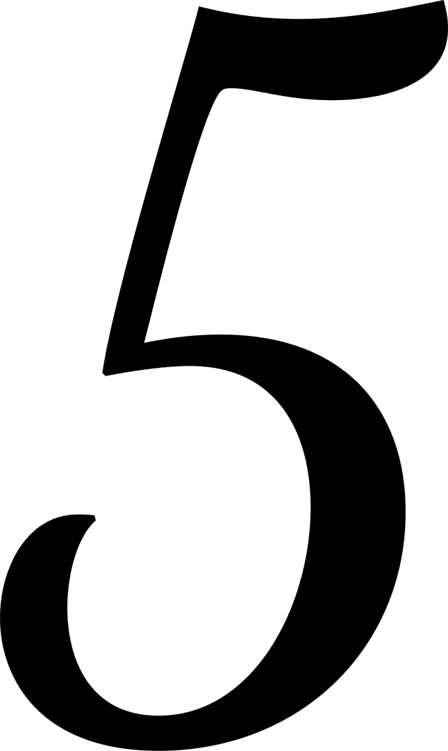 Black Stylized Number Five on Transparent Background