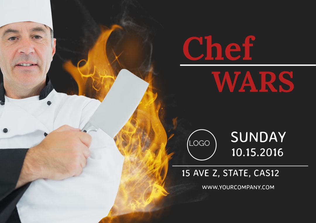 Intense Chef Competition with Flaming Background