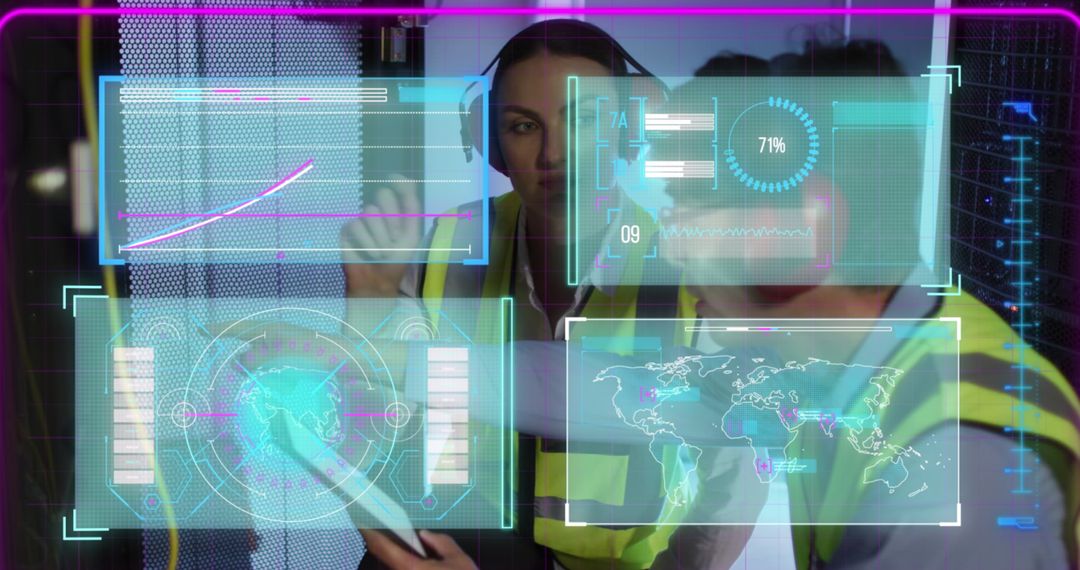 Diverse IT Technicians Using Digital Interfaces in Data Center