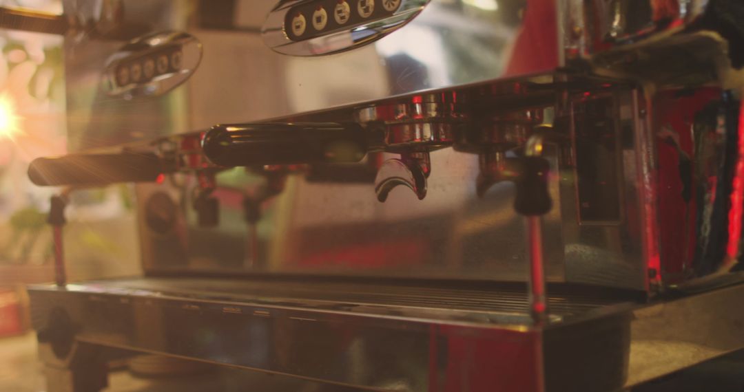 Shiny Espresso Machine in Warm Cafe Light