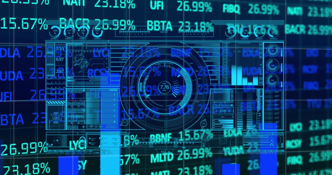 Futuristic Digital Interface with Financial Data and Analytics
