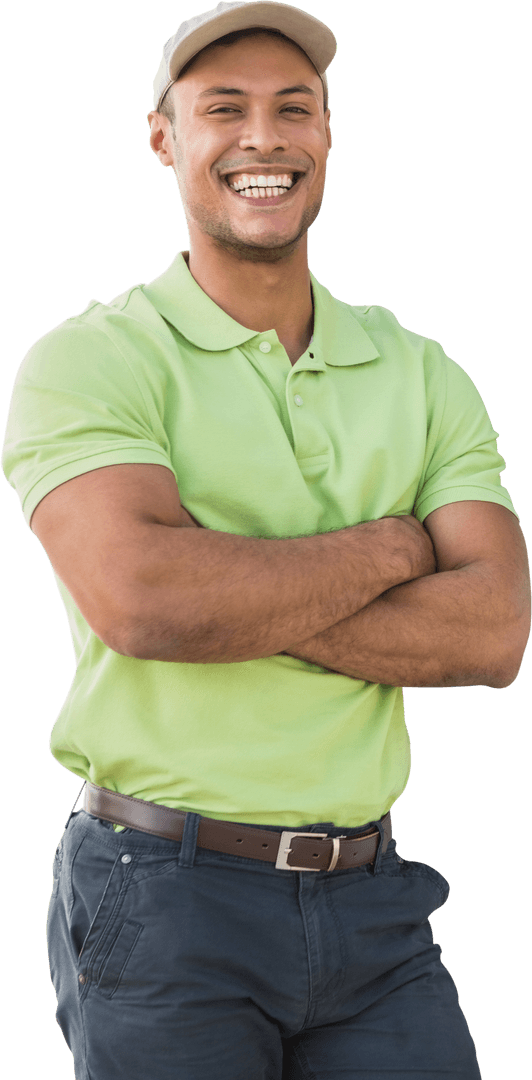 Smiling Man Standing With Arms Crossed in Green Polo Shirty Ital