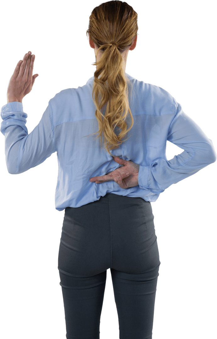 Transparent gesture of deception with fingercrossed pose