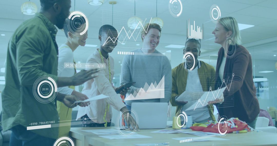 Dynamic Team Collaboration with Innovative Technology in Modern Office