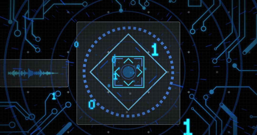 Futuristic digital interface with data processing visualizations