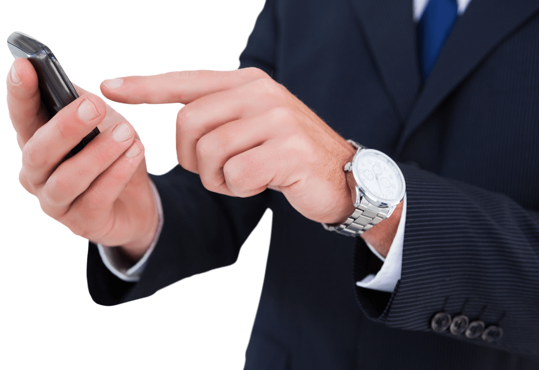 Transparent Businessman Hands Using Smartphone