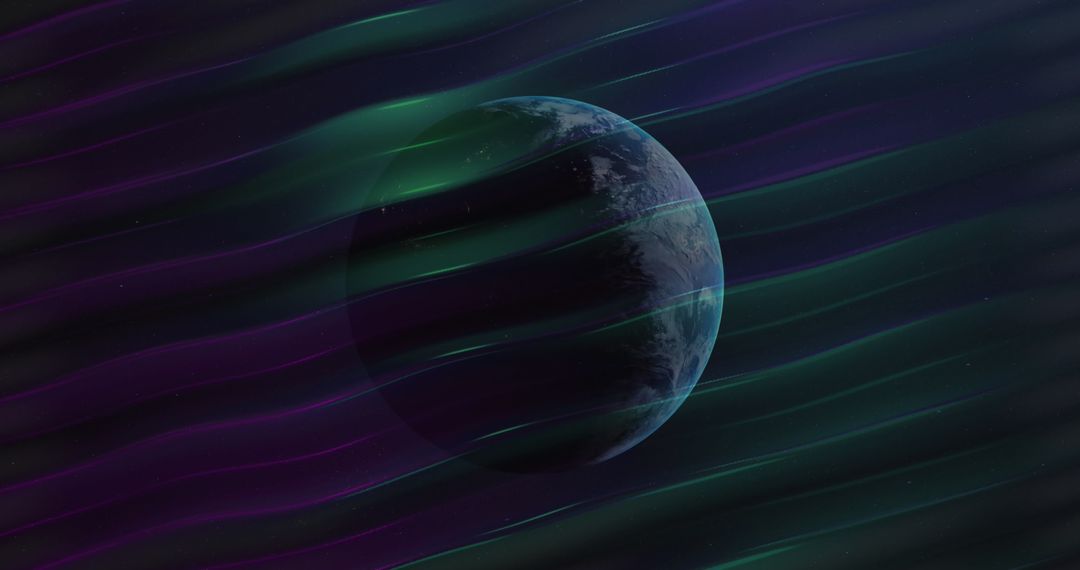 Planet with Fiery Wind Streams in Space, Mystical Cosmic Vibes