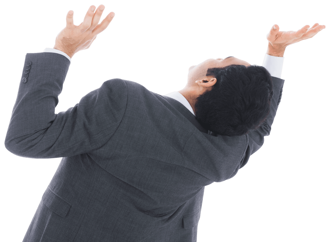 Businessman Gesturing Upward on Transparent Background