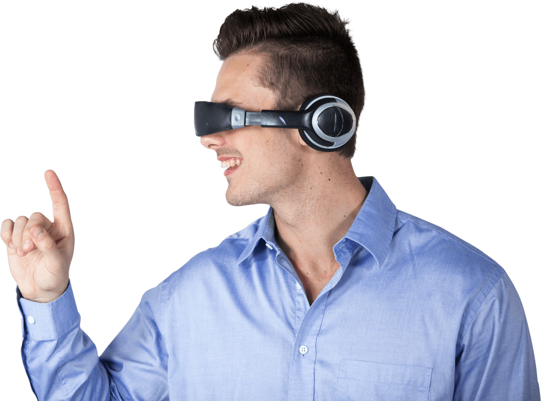 Stylish Transparent VR Augmented Experience, Happy Man