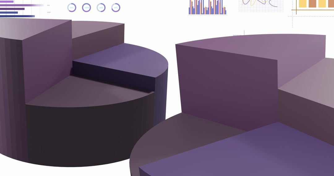 3D Pie Charts and Financial Graphics on White Background