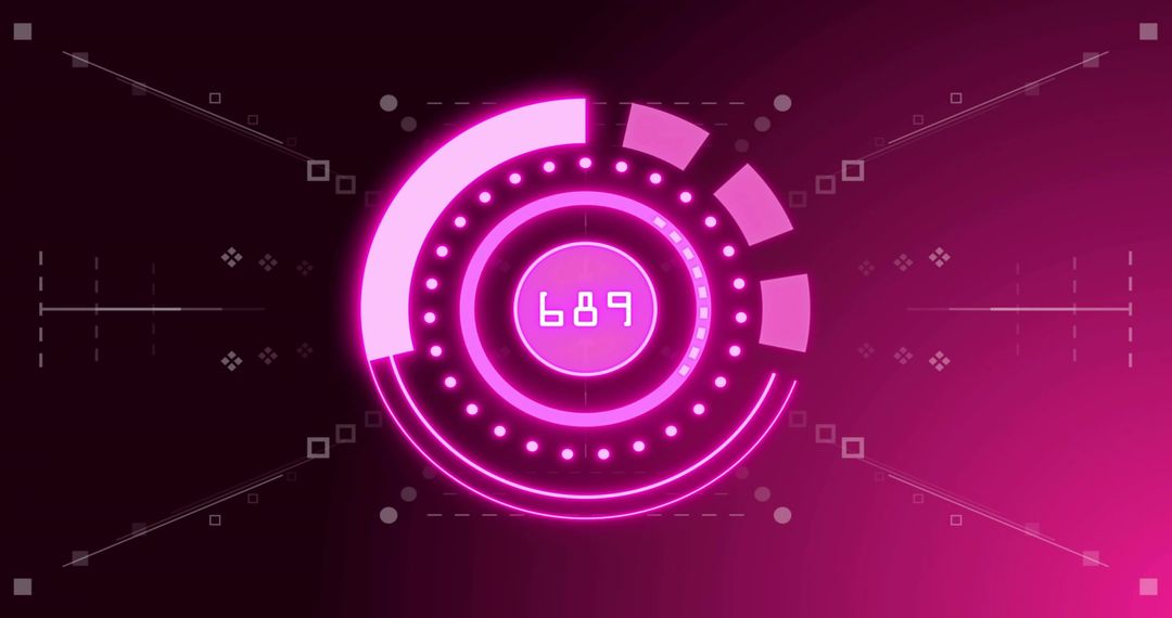 Neon Futuristic HUD Interface With Pulsing Circular Gauge And Numeric Readout 689