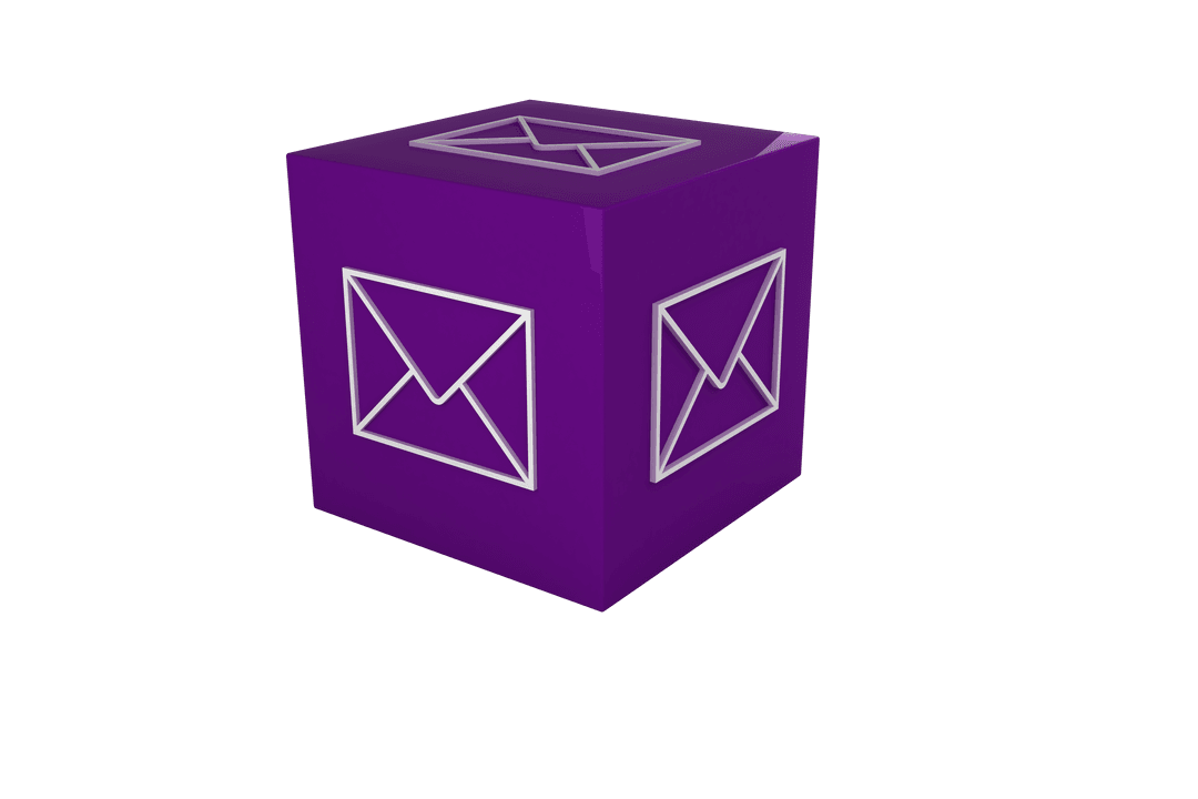 Purple Cube With Envelopes on Transparent Background