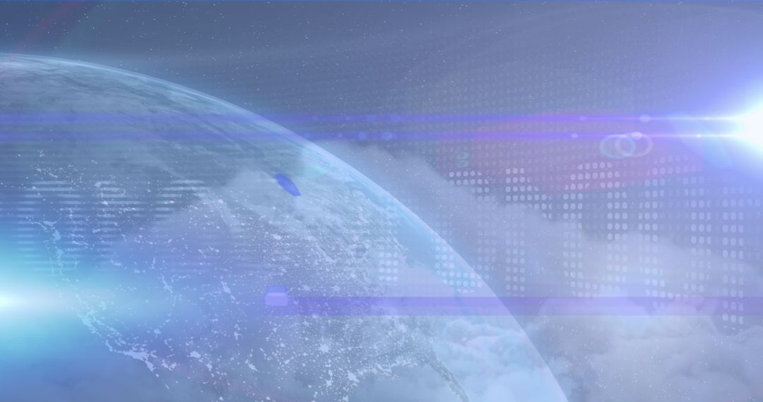 Floating Earth with Digital Grid and Futuristic Lens Flare in Space