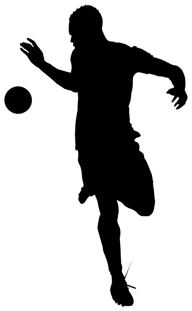 Silhouette Football Player Kicking Ball on Transparent Background