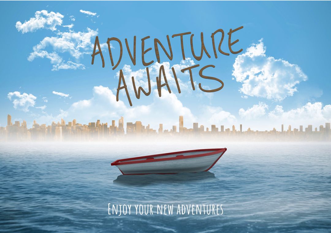 Adventure Awaits Concept with Boat and Cityscape