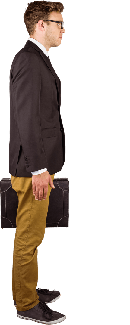 Transparent Young Professional Holding Briefcase Side View