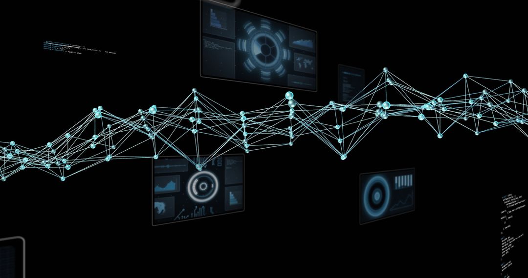 Futuristic Network Mesh with Digital Interface Overlays