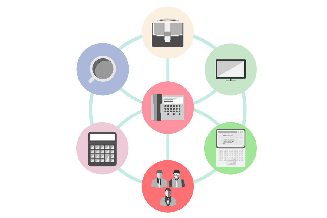 Transparent Business Icons Connected in Colorful Circles