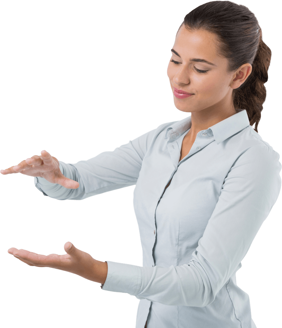 Businesswoman Holding Transparent Conceptual Application