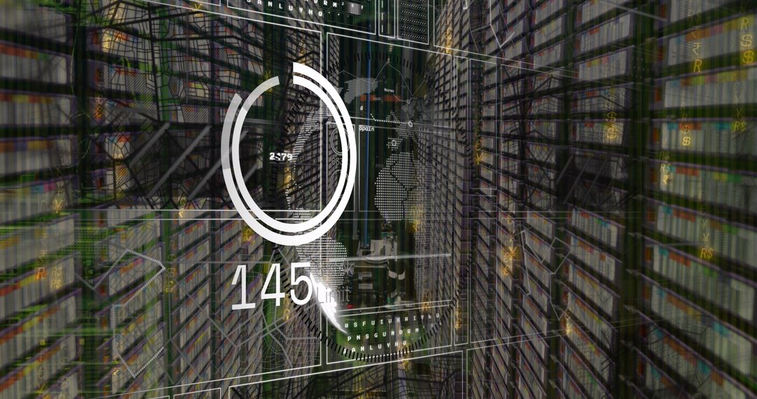 Digital Data Processing in Modern Server Room with Global Interface