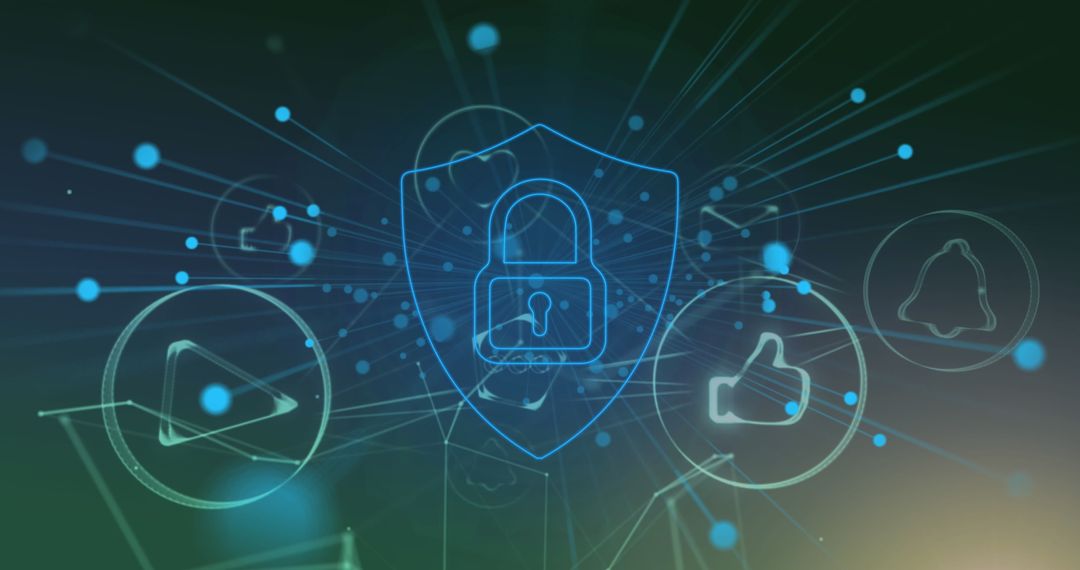 Digital Cybersecurity Concept with Padlock and Network Icons