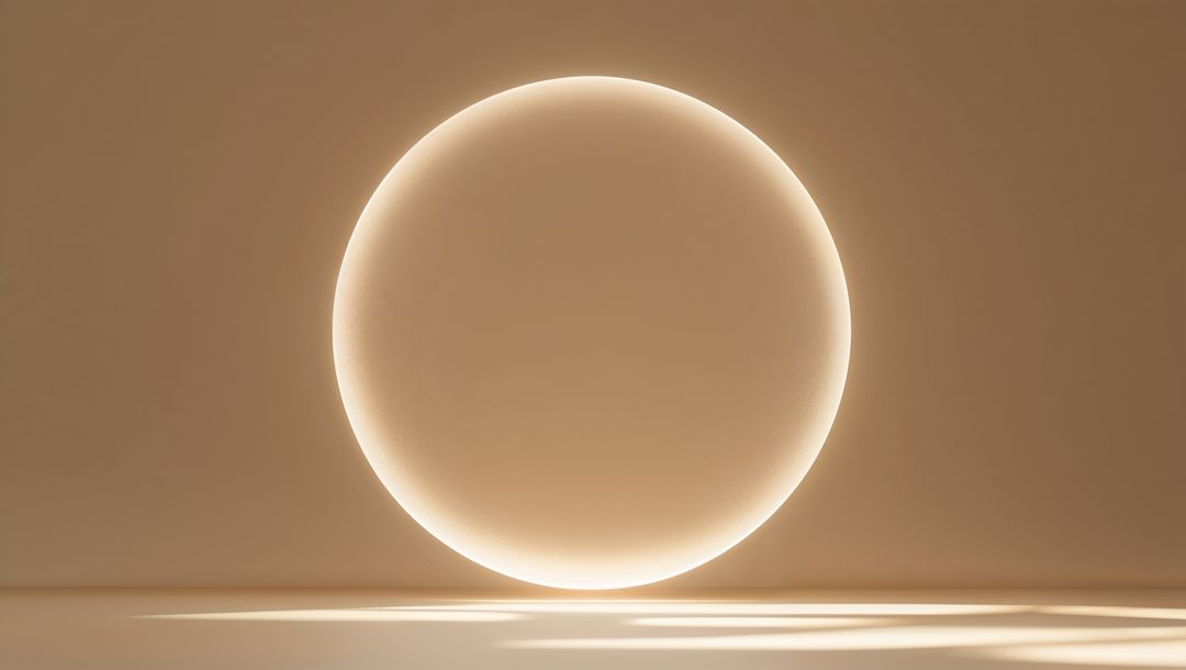 Glowing Orb Casting Reflections in Minimalist Beige Space