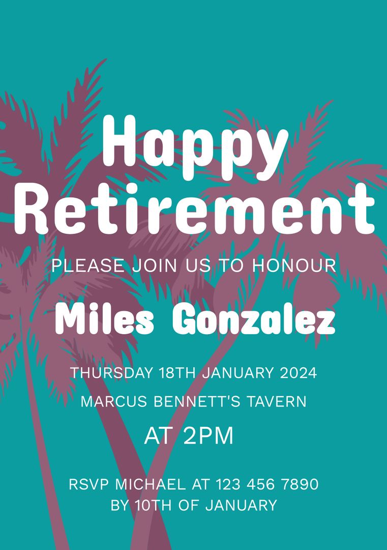 Tropical Retirement Party Invite with Bold Text and Palm Leaves - Download Free Stock Templates Pikwizard.com
