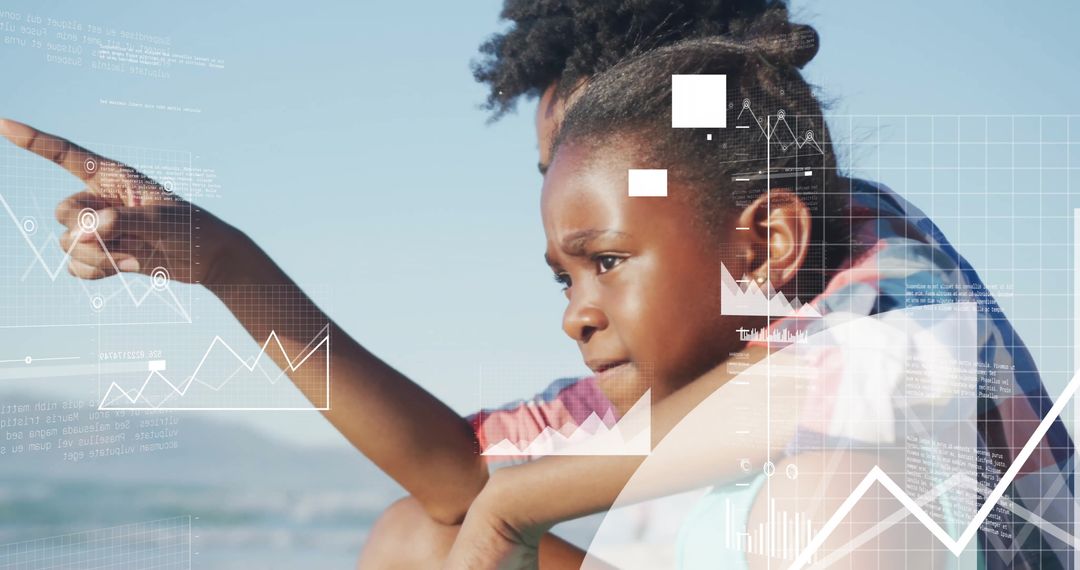 Child Observing Future Image Depicted with Financial Graphics