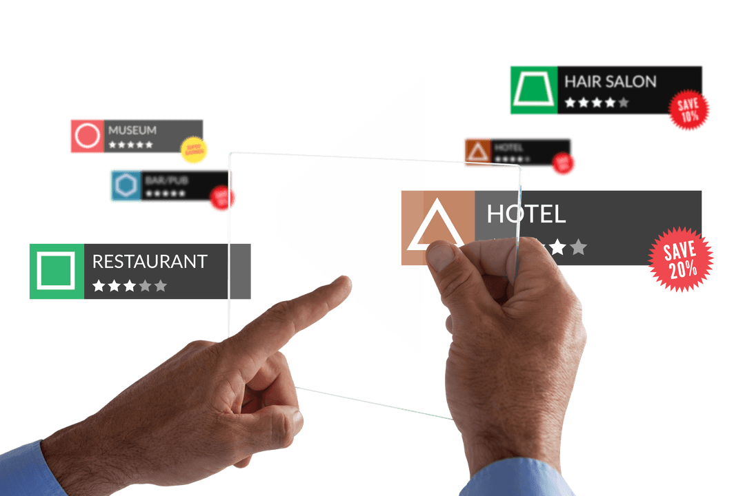 Transparent Layers Display Various Business Ratings and Options